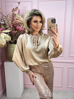 Sequin bow blouse champagne
