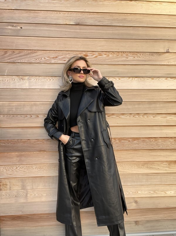 Faux leather trenchcoat black