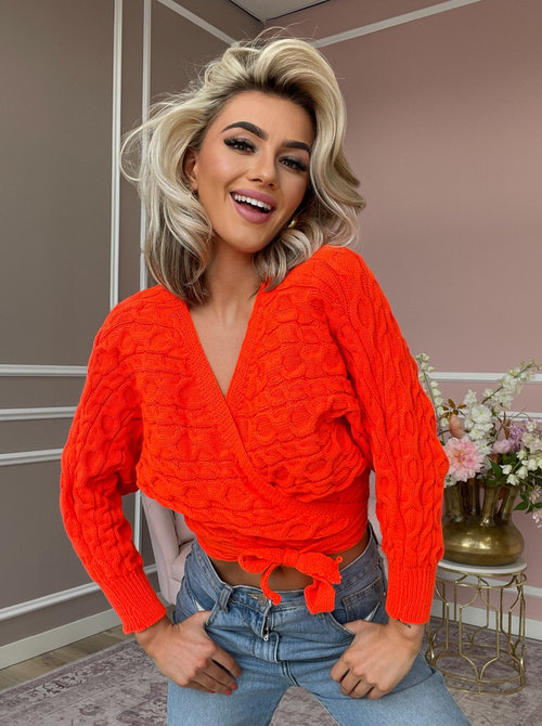 Knitted wrap vest coral