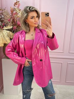 Faux leather oversized blazer pink