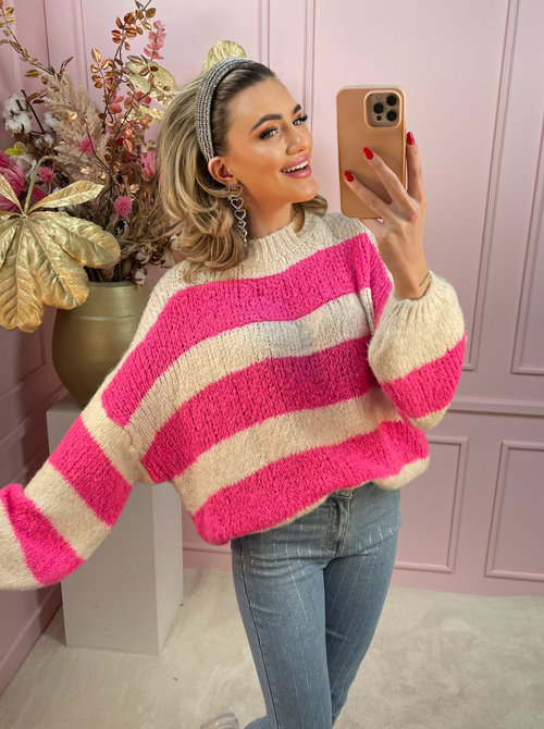 Striped bella sweater creme & pink