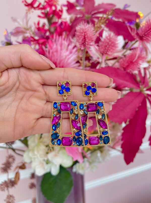 Earrings gold & gems purple/cobalt