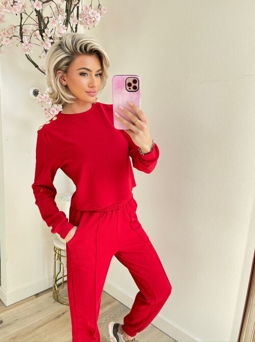 Gold button jogging suit red