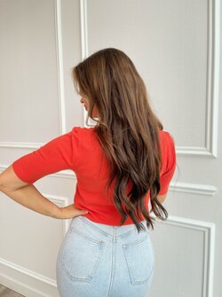 Basic short sleeve col sweater coral