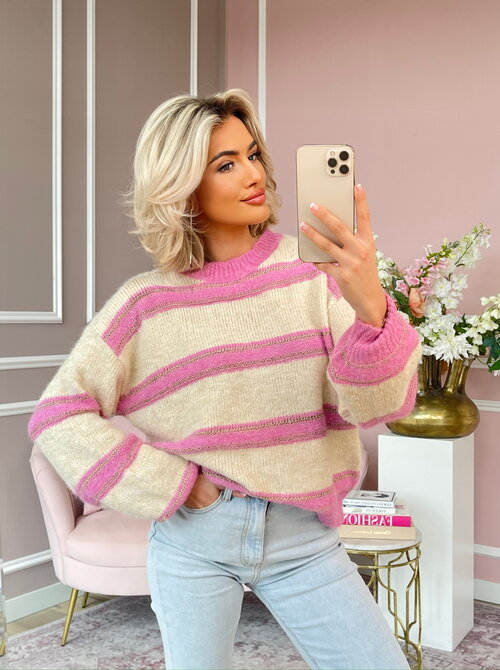 Babette striped lurex sweater pink