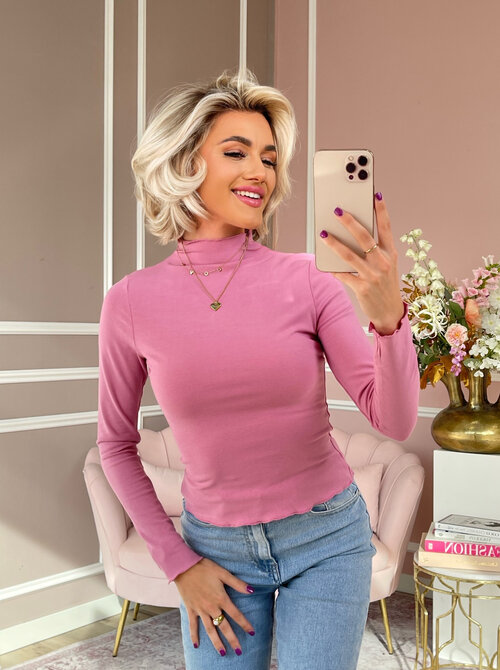 Basic top longsleeve ruffle pink