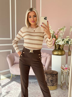 Nine striped top beige & taupe