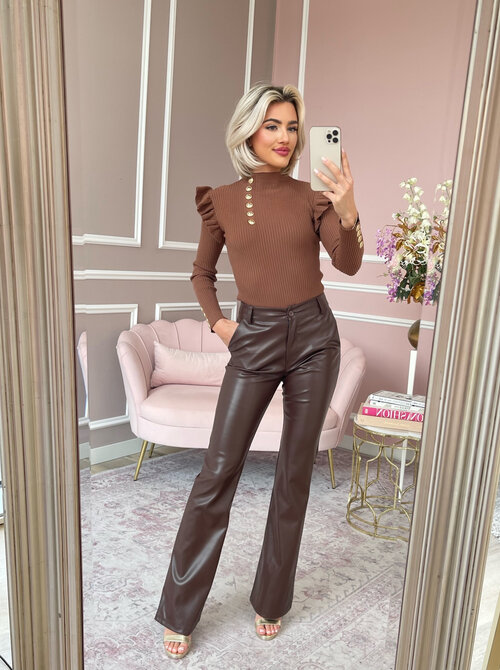 Leather flared pants brown