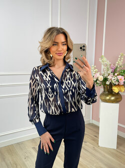 Eloise zigzag blouse navy/white