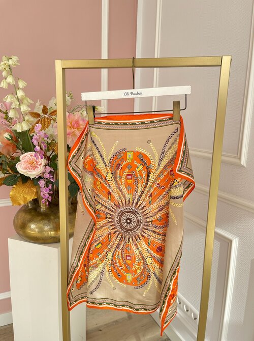 Printed scarf beige & orange