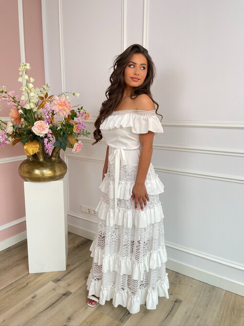 Olivia off shoulder ruffle dress white