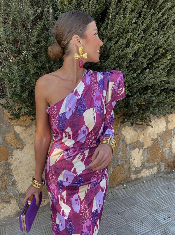 *Pre order*Purple puff one shoulder dress