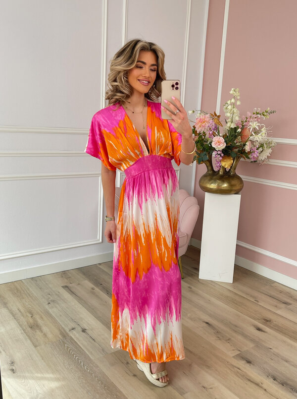 Mia satin dress pink/orange