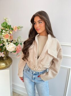 Cropped teddy jacket creme