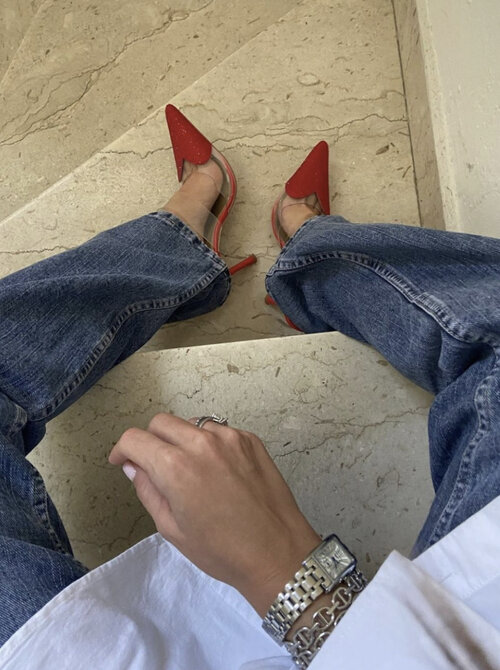 Red heart slingbacks