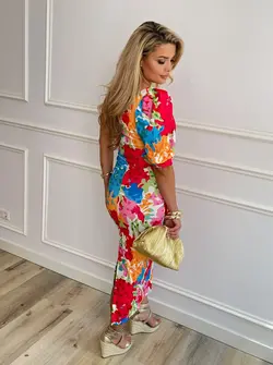 One shoulder printed dress pink