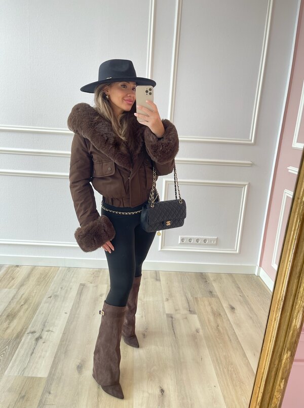 Faux fur coat choco