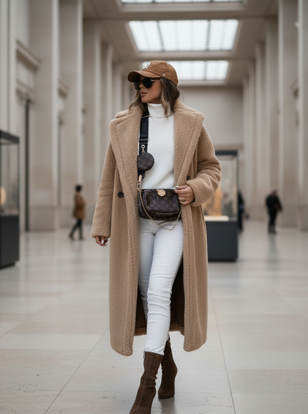 Naomi teddy long jacket beige