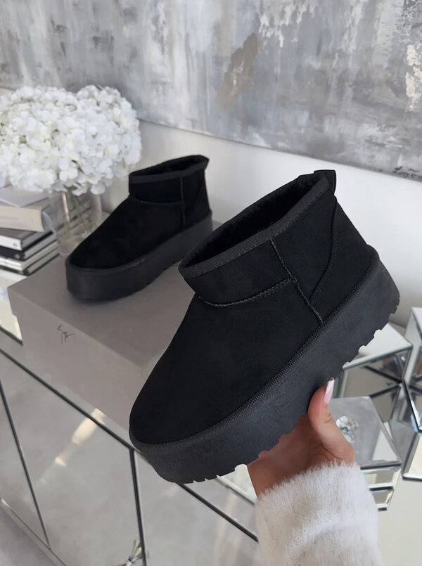 Platform boots black real leather
