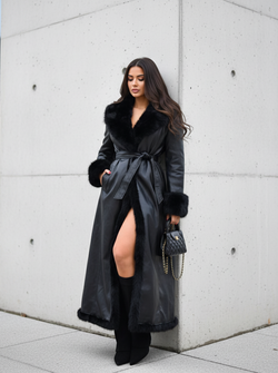 Selena black faux leather coat