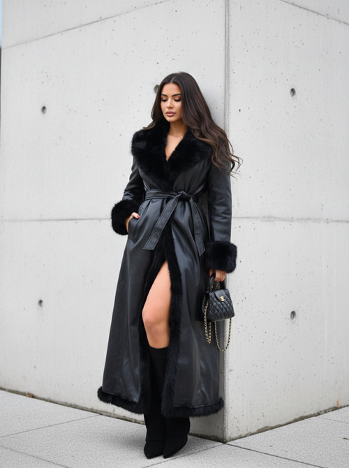 Selena black faux leather coat