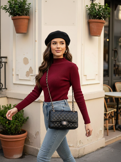 Aria high neck top bordeaux