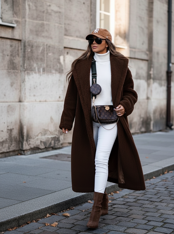 Naomi teddy long jacket brown