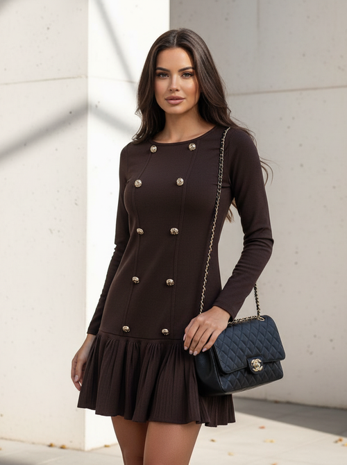 Alexia button dress brown