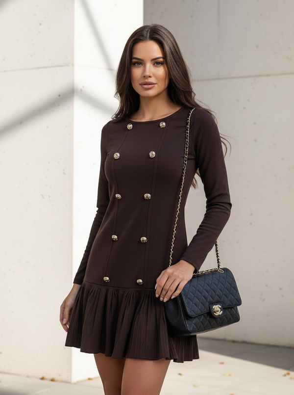 Alexia button dress brown