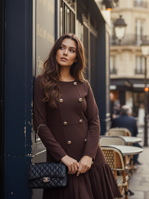 Alexia button dress brown
