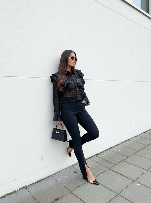 Ruffle blouse black