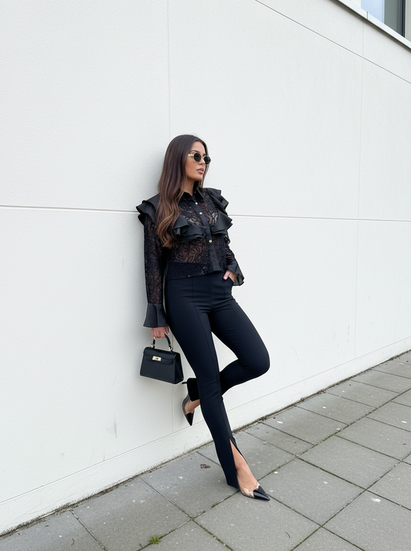 Ruffle blouse black