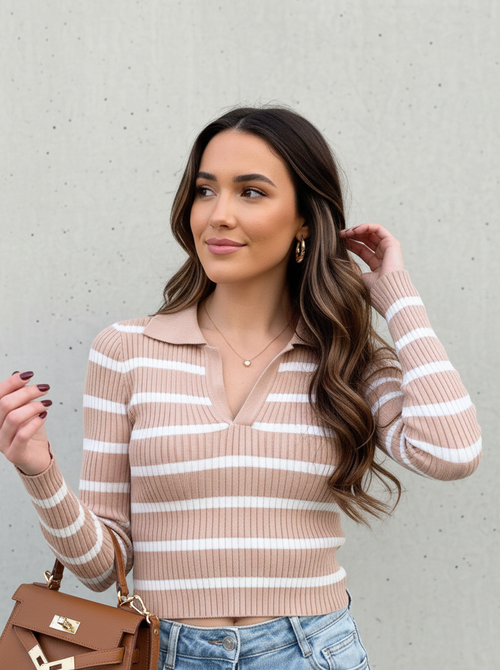 Nicole striped top beige