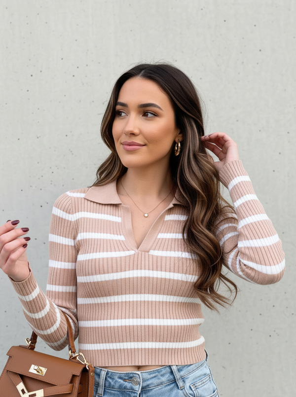 Nicole striped top beige