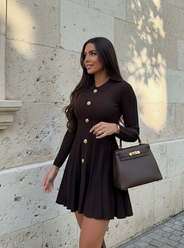 Dahlia button dress brown
