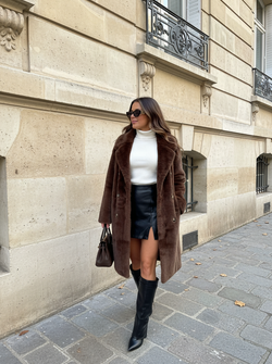 Yara faux fur long jacket brown