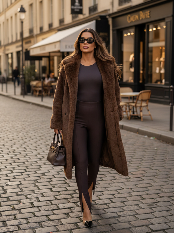 Naomi teddy long jacket brown
