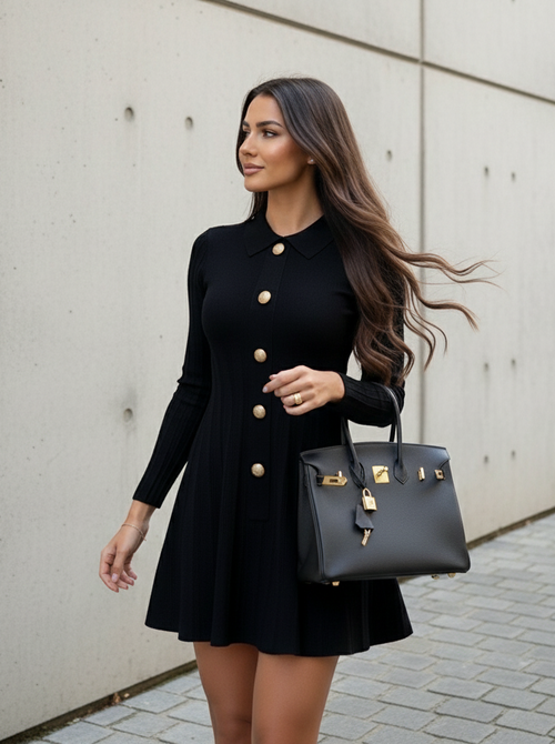 Dahlia button dress black Dahlia button dress black