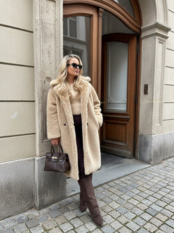 Naomi teddy long jacket beige