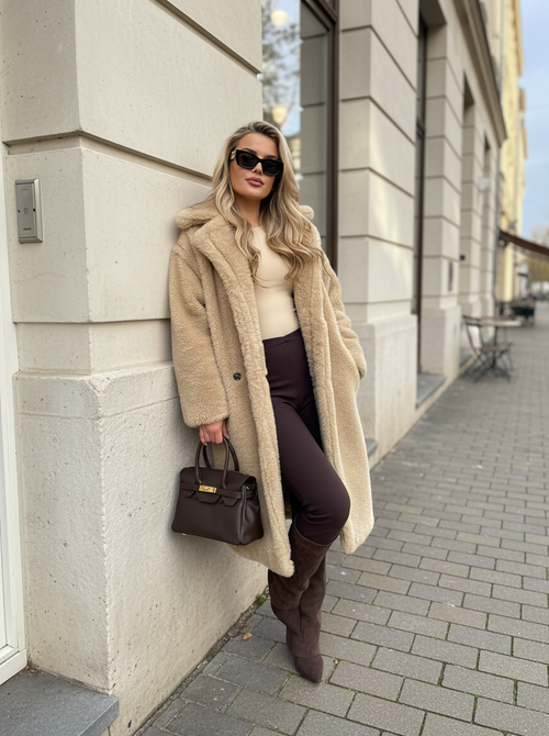 Naomi teddy long jacket beige