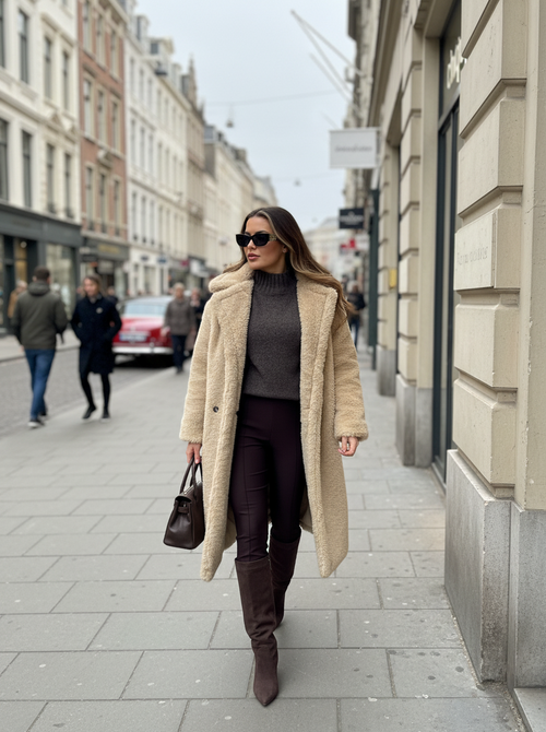 Naomi teddy long jacket beige