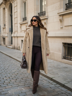 Naomi teddy long jacket beige