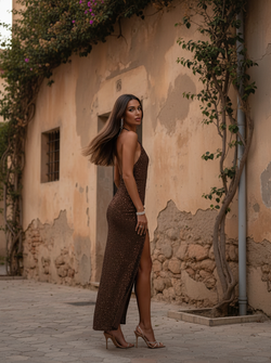 Luca glitter halter dress brown Luca glitter halter dress brown