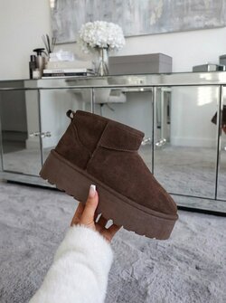 Platform boots brown real leather