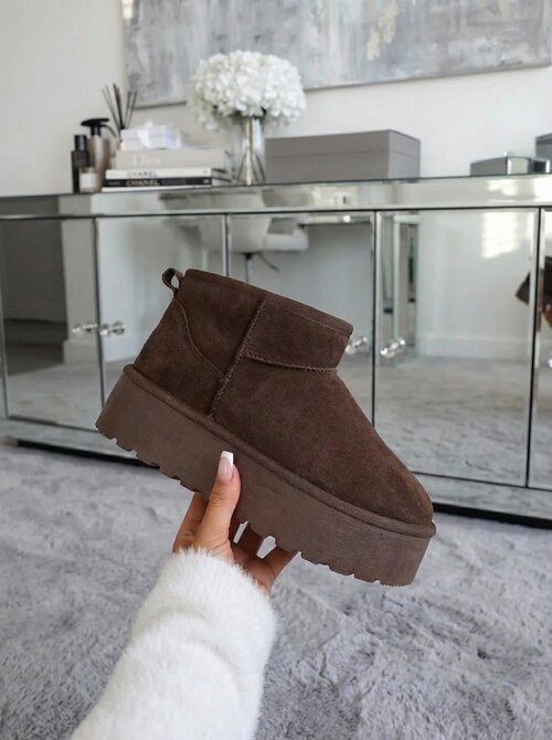 Platform boots brown real leather