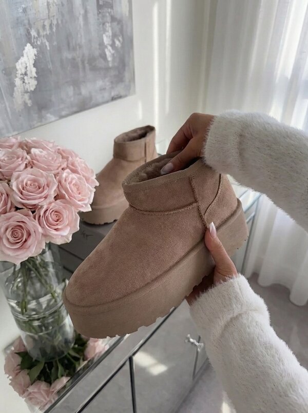 Platform boots taupe real leather