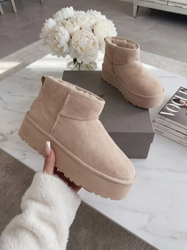 Platform boots beige real leather