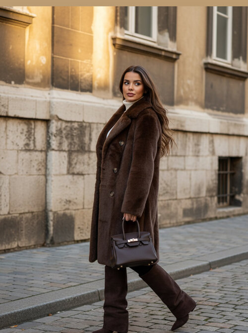 Yara faux fur long jacket brown