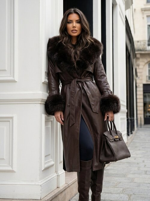 LOPEZ COAT BROWN FAUX FUR