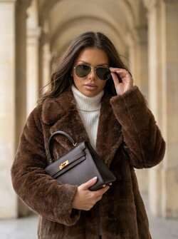 Yara faux fur long jacket brown Yara faux fur long jacket brown